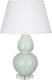 Celadon Glazed Ceramic w/Lucite with Pearl Dupioni Fabric Shade Glass and Green Shade