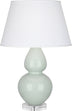 Celadon Glazed Ceramic w/Lucite with Pearl Dupioni Fabric Shade Glass and Green Shade