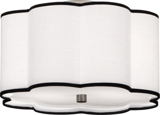 Buy blackened-antique-nickel-with-scalloped-ascot-white-fabric-shade-with-contrasting-trim-glass-and-white-shade Axis Flush Mount Light by Robert Abbey