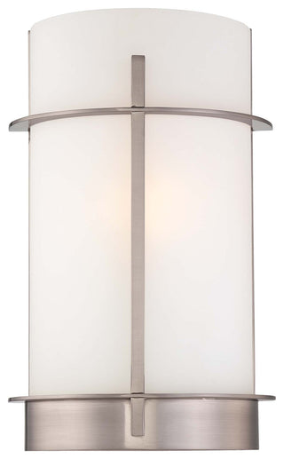 Buy brushed-nickel-with-etched-white-glass-and-white-shade Outdoor (Damp) Sconce by Minka-Lavery