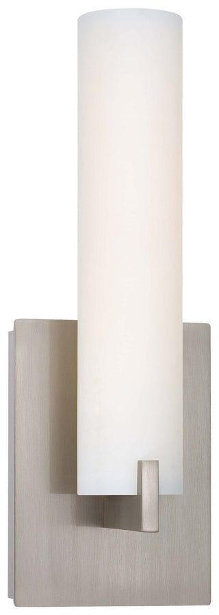 Buy brushed-nickel-with-etched-opal-glass-and-opal-shade Tube Outdoor (Damp) Sconce by George Kovacs