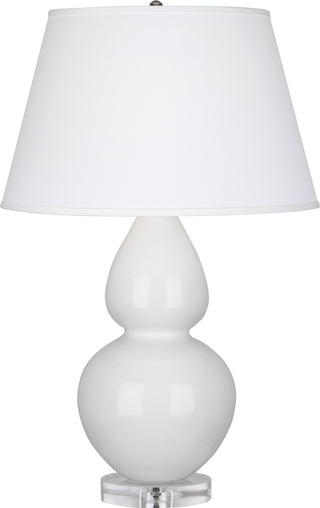 Buy lily-glazed-ceramic-w-lucite-with-pearl-dupioni-fabric-shade-glass-and-white-shade Double Gourd Table Lamp by Robert Abbey
