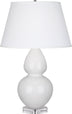 Lily Glazed Ceramic w/Lucite with Pearl Dupioni Fabric Shade Glass and White Shade