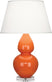 Pumpkin Glazed Ceramic w/Lucite with Pearl Dupioni Fabric Shade Glass and White Shade