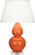 Pumpkin Glazed Ceramic w/Lucite with Pearl Dupioni Fabric Shade Glass and White Shade
