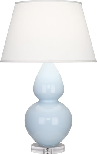 Buy baby-blue-glazed-ceramic-w-lucite-with-pearl-dupioni-fabric-shade-glass-and-white-shade Double Gourd Table Lamp by Robert Abbey