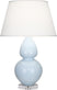 Baby Blue Glazed Ceramic w/Lucite with Pearl Dupioni Fabric Shade Glass and White Shade