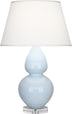 Baby Blue Glazed Ceramic w/Lucite with Pearl Dupioni Fabric Shade Glass and White Shade