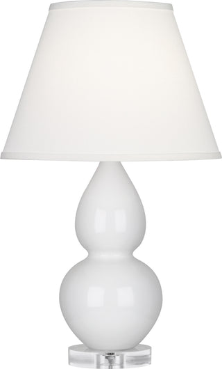 Buy lily-glazed-ceramic-w-lucite-with-pearl-dupioni-fabric-shade-glass-and-white-shade Small Double Gourd Lamp by Robert Abbey