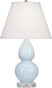 Baby Blue Glazed Ceramic w/Lucite with Pearl Dupioni Fabric Shade Glass and White Shade