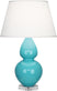Egg Blue Glazed Ceramic w/Lucite with Pearl Dupioni Fabric Shade Glass and White Shade
