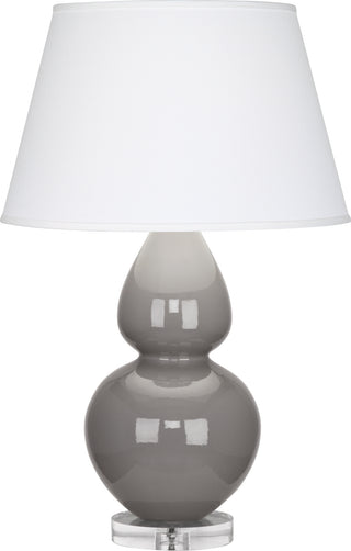 Buy smokey-taupe-glazed-ceramic-w-lucite-with-pearl-dupioni-fabric-shade-glass-and-white-shade Double Gourd Table Lamp by Robert Abbey