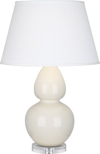 Buy bone-glazed-ceramic-w-lucite-with-pearl-dupioni-fabric-shade-glass-and-white-shade Double Gourd Table Lamp by Robert Abbey