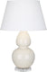 Bone Glazed Ceramic w/Lucite with Pearl Dupioni Fabric Shade Glass and White Shade