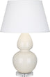 Bone Glazed Ceramic w/Lucite with Pearl Dupioni Fabric Shade Glass and White Shade