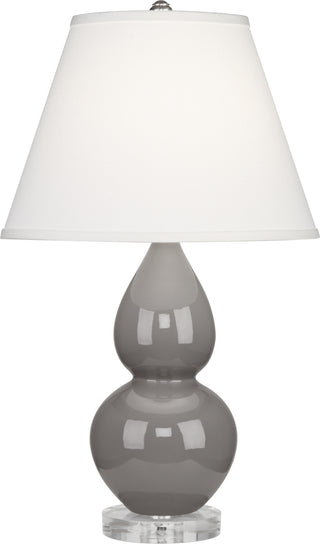 Buy smokey-taupe-glazed-ceramic-w-lucite-with-pearl-dupioni-fabric-shade-glass-and-white-shade Small Double Gourd Lamp by Robert Abbey