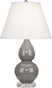 Smokey Taupe Glazed Ceramic w/Lucite with Pearl Dupioni Fabric Shade Glass and White Shade