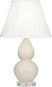 Bone Glazed Ceramic w/Lucite with Ivory Stretched Fabric Shade Glass and White Shade