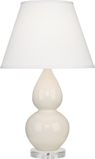 Buy bone-glazed-ceramic-w-lucite-with-pearl-dupioni-fabric-shade-glass-and-white-shade Small Double Gourd Lamp by Robert Abbey