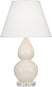 Bone Glazed Ceramic w/Lucite with Pearl Dupioni Fabric Shade Glass and White Shade