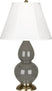 Ash Glazed Ceramic w/Antique Brassed with Ivory Stretched Fabric Shade Glass and White Shade