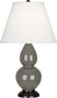 Ash Glazed Ceramic w/Deep Patina Bronzeed with Pearl Dupioni Fabric Shade Glass and White Shade