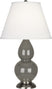 Ash Glazed Ceramic w/Antique Silvered with Pearl Dupioni Fabric Shade Glass and White Shade