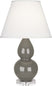 Ash Glazed Ceramic w/Lucite with Pearl Dupioni Fabric Shade Glass and White Shade