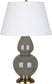 Ash Glazed Ceramic w/Antique Brassed with Pearl Dupioni Fabric Shade Glass and White Shade