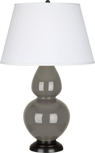 Buy ash-glazed-ceramic-w-deep-patina-bronzeed-with-pearl-dupioni-fabric-shade-glass-and-white-shade Double Gourd Table Lamp by Robert Abbey