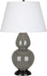 Ash Glazed Ceramic w/Deep Patina Bronzeed with Pearl Dupioni Fabric Shade Glass and White Shade