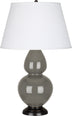 Ash Glazed Ceramic w/Deep Patina Bronzeed with Pearl Dupioni Fabric Shade Glass and White Shade