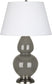 Ash Glazed Ceramic w/Antique Silvered with Pearl Dupioni Fabric Shade Glass and White Shade