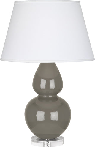Buy ash-glazed-ceramic-w-lucite-with-pearl-dupioni-fabric-shade-glass-and-white-shade Double Gourd Table Lamp by Robert Abbey