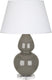 Ash Glazed Ceramic w/Lucite with Pearl Dupioni Fabric Shade Glass and White Shade