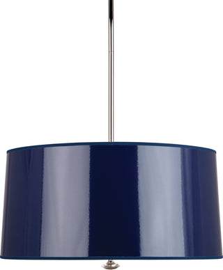 Buy polished-nickel-with-navy-ceramik-parchment-shade-with-silver-mylar-lining-glass-and-blue-shade Penelope Pendant by Robert Abbey