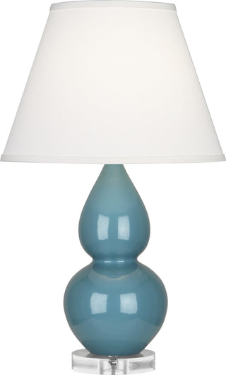 Buy steel-blue-glazed-ceramic-w-lucite-with-pearl-dupioni-fabric-shade-glass-and-white-shade Small Double Gourd Lamp by Robert Abbey