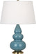 Steel Blue Glazed Ceramic w/Antique Brassed with Pearl Dupioni Fabric Shade Glass and White Shade