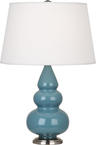 Buy steel-blue-glazed-ceramic-w-antique-silvered-with-pearl-dupioni-fabric-shade-glass Small Triple Gourd Table Lamp by Robert Abbey