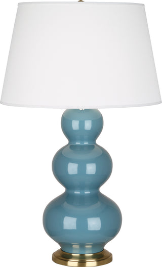 Buy steel-blue-glazed-ceramic-w-antique-brassed-with-pearl-dupioni-fabric-shade-glass Triple Gourd Table Lamp by Robert Abbey