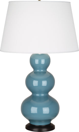 Buy steel-blue-glazed-ceramic-w-deep-patina-bronzeed-with-pearl-dupioni-fabric-shade-glass Triple Gourd Table Lamp by Robert Abbey