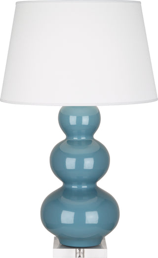 Buy steel-blue-glazed-ceramic-w-lucite-with-pearl-dupioni-fabric-shade-glass Triple Gourd Table Lamp by Robert Abbey