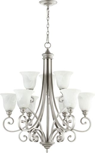 Buy classic-nickel-with-faux-alabaster-glass-and-white-shade Bryant Outdoor (Damp) Chandelier by Quorum