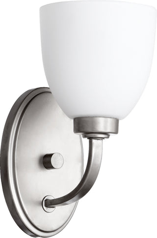 Buy classic-nickel-with-satin-opal-glass-and-white-shade Reyes Outdoor (Damp) Sconce by Quorum