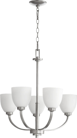 Buy classic-nickel-with-satin-opal-glass-and-white-shade Reyes Outdoor (Damp) Chandelier by Quorum