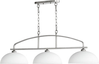Buy classic-nickel-with-satin-opal-glass-and-white-shade Reyes Outdoor (Damp) Pendant by Quorum