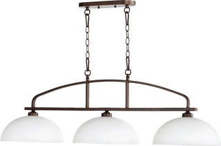 Buy oiled-bronze-with-satin-opal-glass-and-white-shade Reyes Outdoor (Damp) Pendant by Quorum