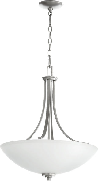 Buy classic-nickel-with-satin-opal-glass-and-white-shade Reyes Outdoor (Damp) Pendant by Quorum