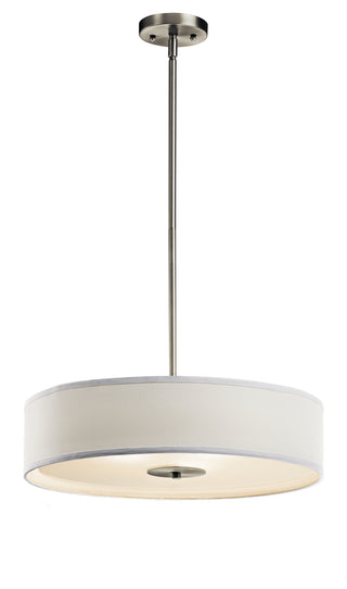 Buy brushed-nickel-with-clear-satin-etched-glass-and-white-shade Pendant by Kichler