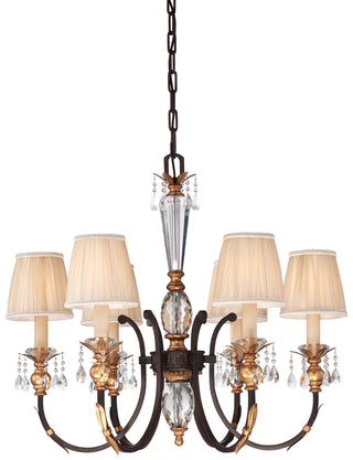 Buy french-bronze-w-gold-leaf-highlights-with-pleated-champagne-glass-and-natural-cream-shade Bella Cristallo Chandelier by Metropolitan